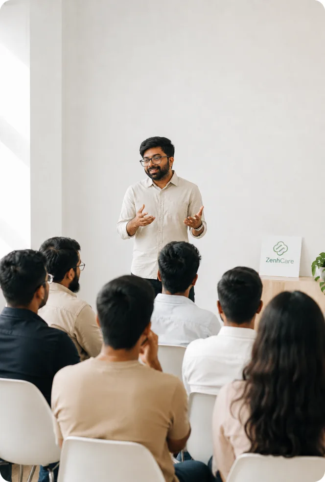 A ZenhCare team presentation at the office