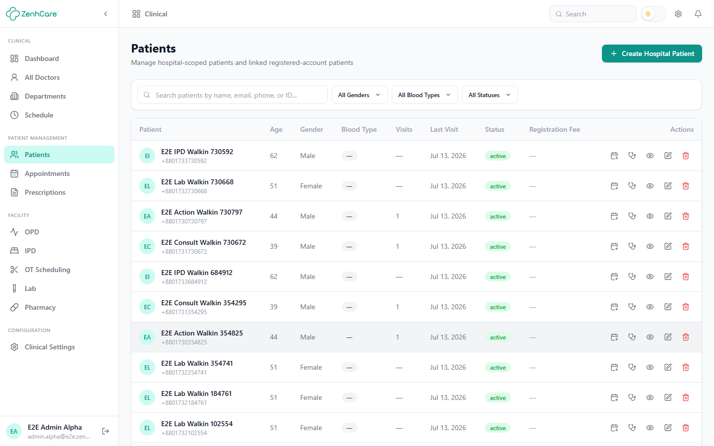 The Patients list in ZenhCare